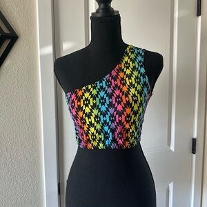 Freedom Rave Wear Rainbow one shoulder crop top